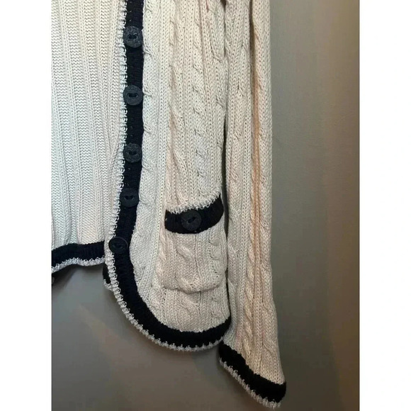 Hand Knit Chunky White and Black Button Up Sweater, Fresh Produce, Cardigan - Picture 6 of 9